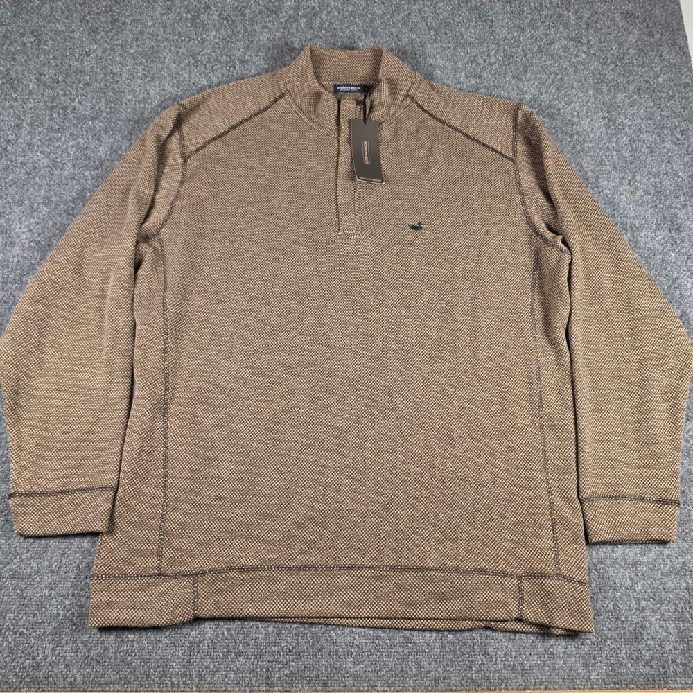 Southern Marsh DownpourDry Pullover Mens XL Brown Quarter Zip Textured Knit NWT - Picture 2 of 7